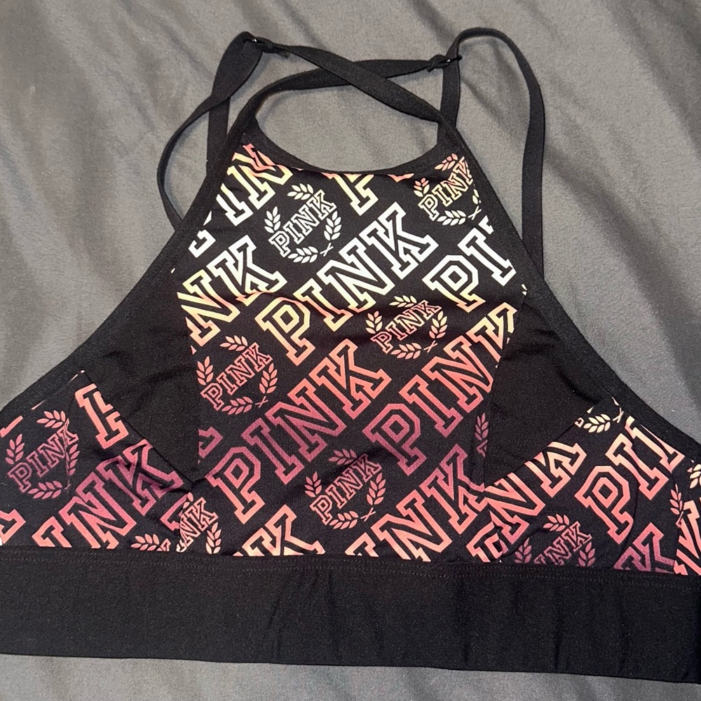 PINK Victoria's Secret Multicolor Logo Halter Bralette